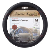 STEERING WHEEL COVER M "FULL LEATHER" BLACK & THREAT RED